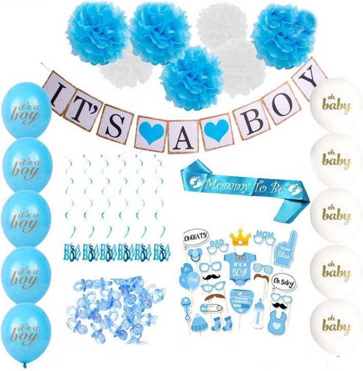 Joya® Versier Pakket Its a Boy babyshower versiering blauw | Baby Shower decoratie geboorte jongen | blauwe ballonnen